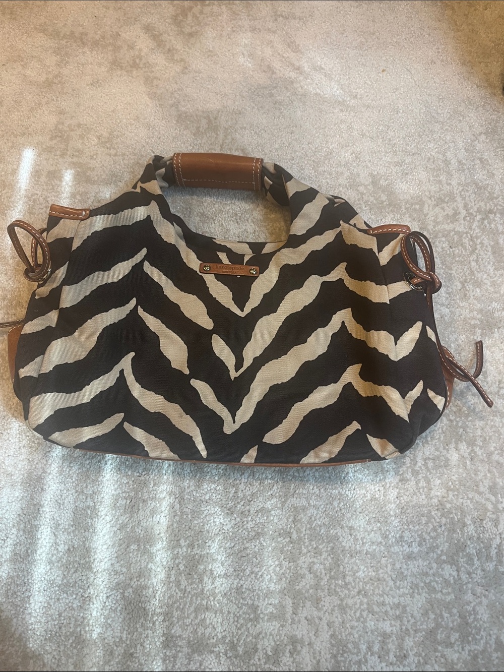 kate spade dark brown and White Zebra-Print small tote